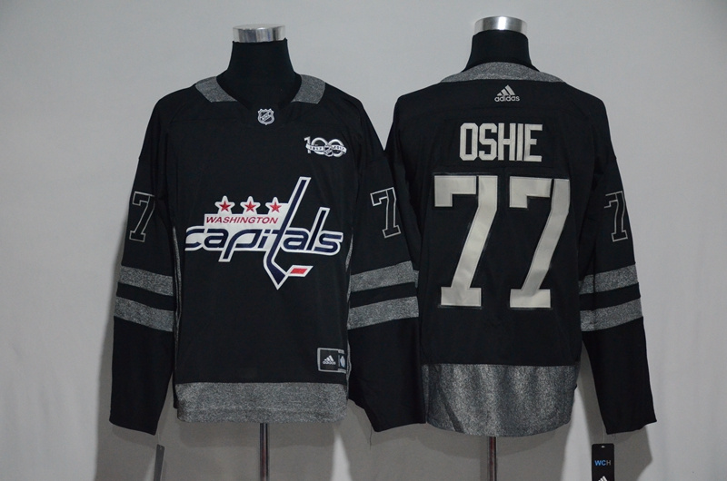 NHL Washington Capitals #77 Oshie Black 1917-2017 100th Anniversary Stitched Jersey->->NHL Jersey